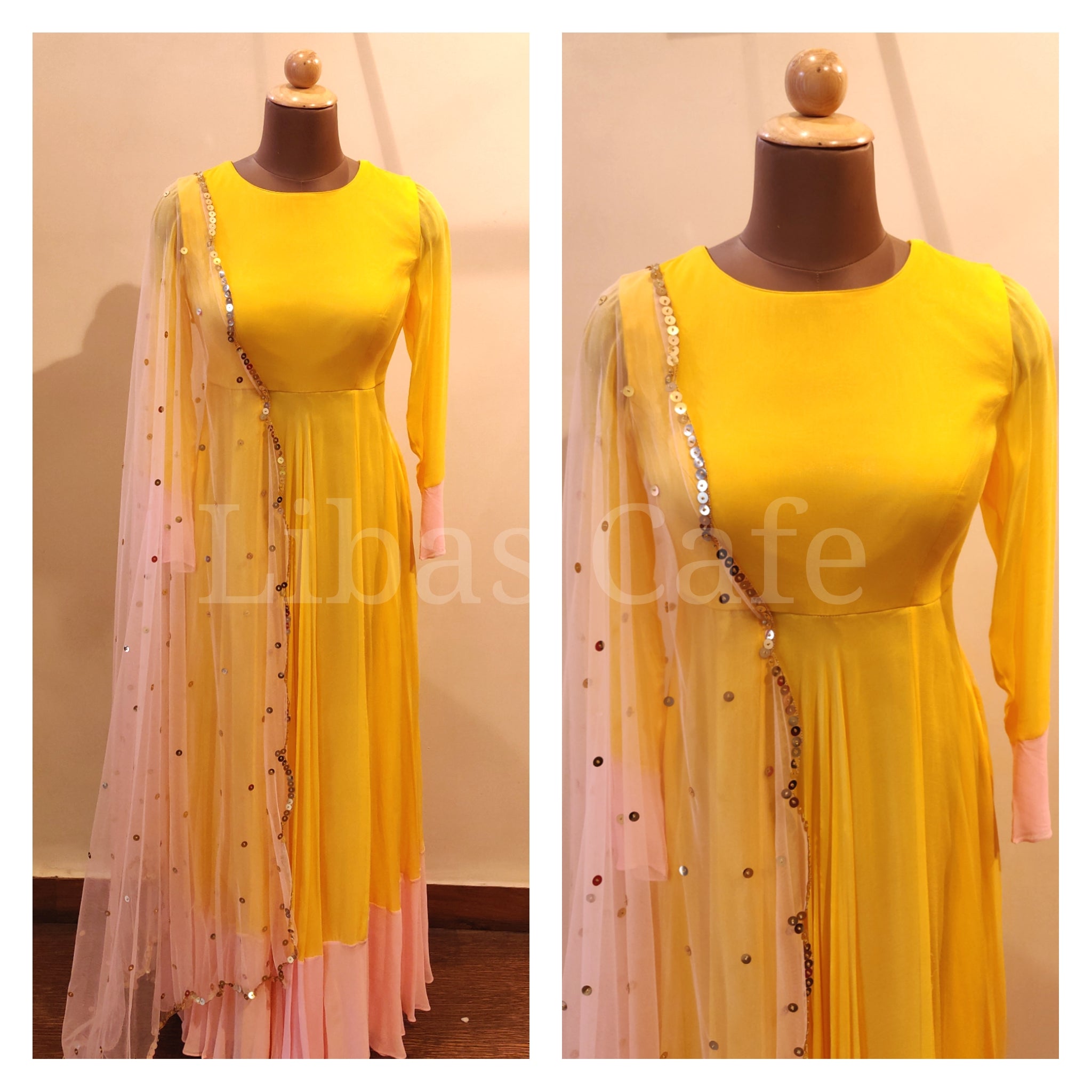 Yellow Peach Anarkali Suit